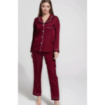 2 Pcs Women’s Stitched Plain Night Suit – Elegant Silk Comfort