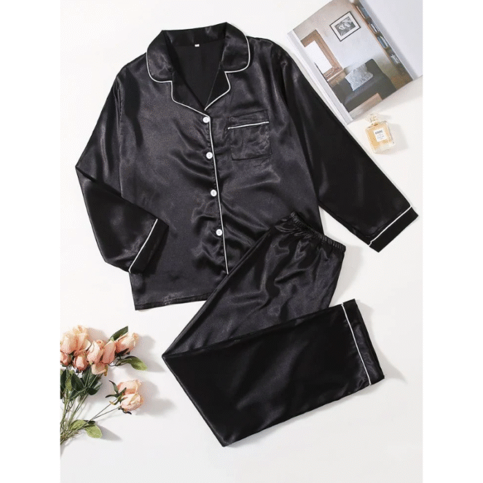 2 Pcs Women’s Stitched Silk Plain Shirt & Trouser - Image 4