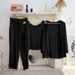 3 Pcs Women’s Stitched Plain Night Suit
