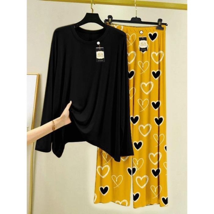 2 Pcs Women’s Stitched Plain Night Suit - Image 1