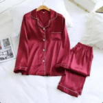 2 Pcs Women’s Stitched Silk Plain Shirt & Trouser - Image 2