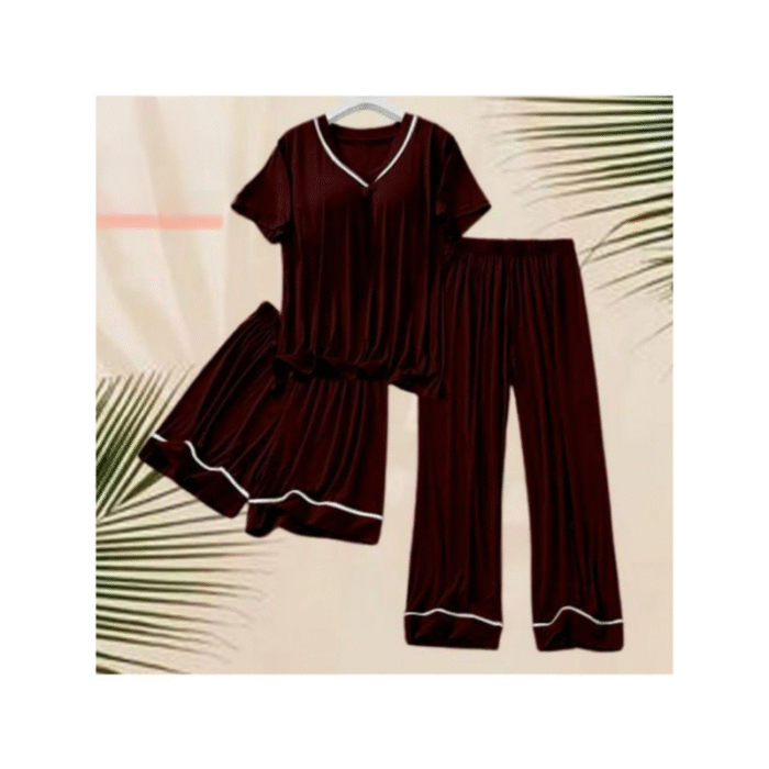 3 Pcs Nighty Set for Women – Polyester Silk - Image 1