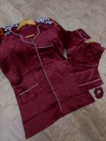 2 Pcs Women’s Stitched Plain Night Suit – Elegant Silk Comfort - Image 2