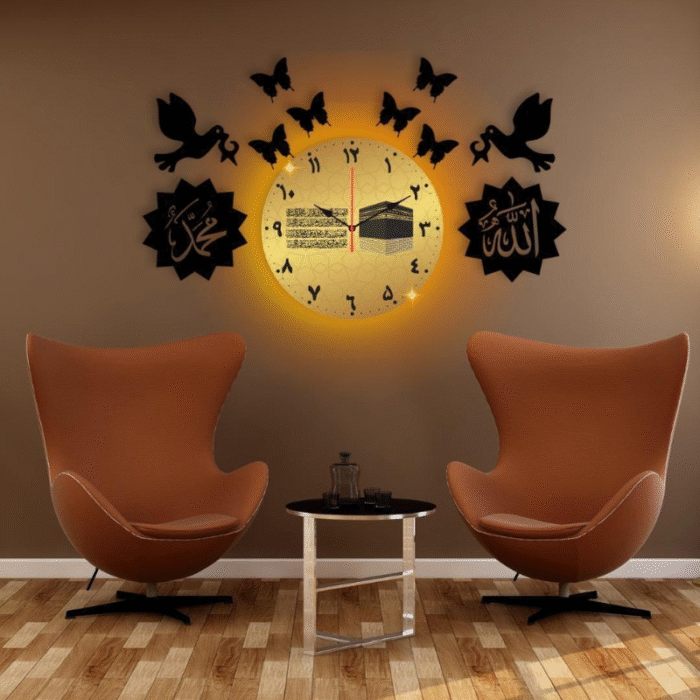Islamic Calligraphy Analogue Wall Clock – Stylish Design with Light - Image 1