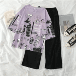 Women’s Stitched Cotton Jersey Printed Night Suit – Purple