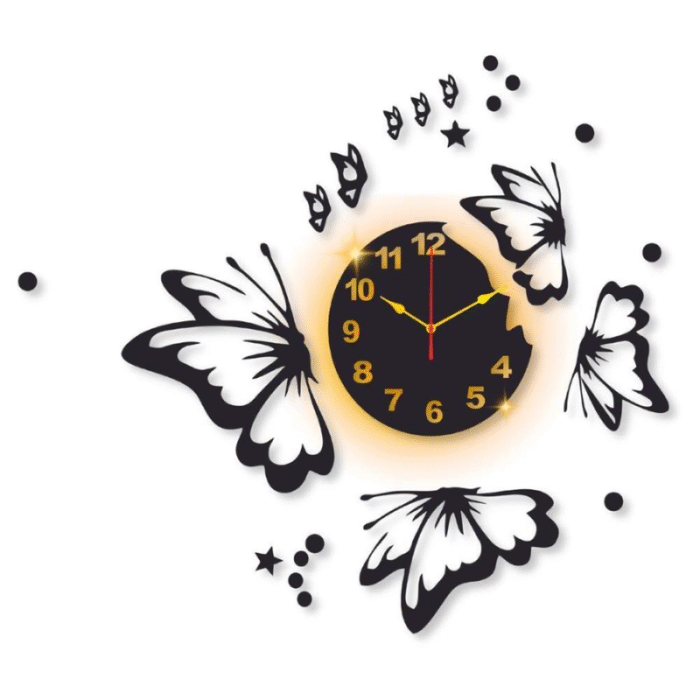 Butterfly Laminated Wall Clock with Backlight – Modern Decorative Design - Image 2