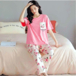 Women’s Stitched Cotton Jersey Printed Night Suit – 2 Pcs