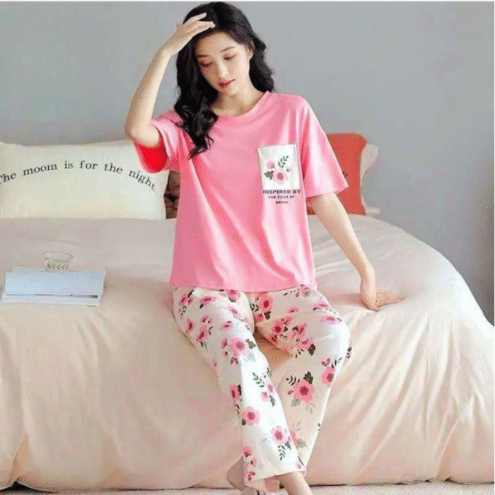 Women’s Stitched Cotton Jersey Printed Night Suit – 2 Pcs - Image 1