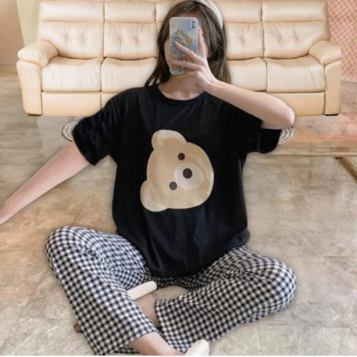 Comfortable Printed Jersey Night Suit Set – 2 Pcs - Image 1