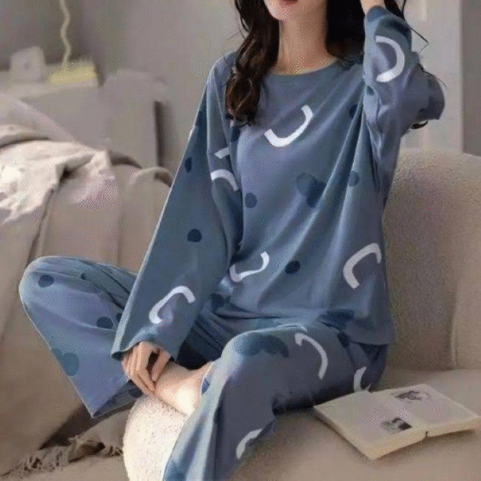 2 Pcs Women’s Stitched Cotton Jersey Printed Night Suit - Image 1
