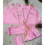 5 Pcs Women’s Stitched Silk Plain Night Suit – Luxury Set - Image 6