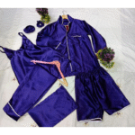 5 Pcs Women’s Stitched Silk Plain Night Suit – Luxury Set - Image 3