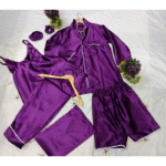 5 Pcs Women’s Stitched Silk Plain Night Suit – Luxury Set - Image 4
