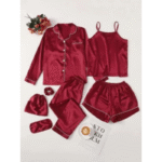 5 Pcs Women’s Stitched Silk Plain Night Suit – Luxury Set