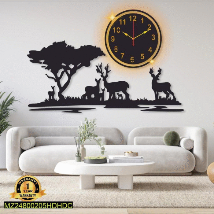 Grazing Deer Design Laminated Wall Clock with Backlight - Image 1