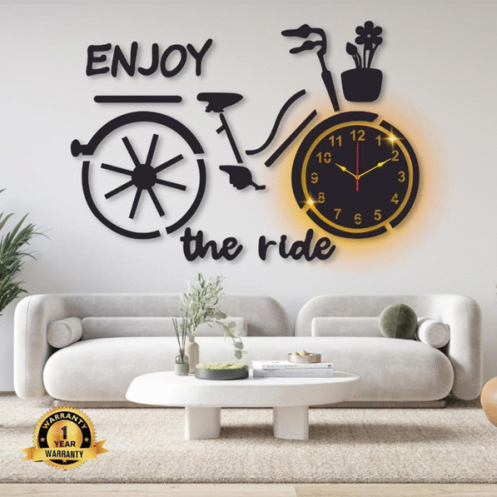 Bicycle Design Laminated Wall Clock With Backlight - Image 1