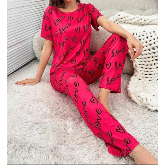 2 Pcs Women’s Stitched Printed Night Suit - Image 1