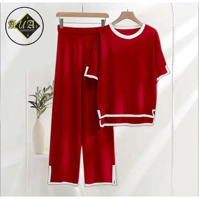 2 Pcs Women’s Stitched Plain Cotton Jersey Night Suit - Image 1