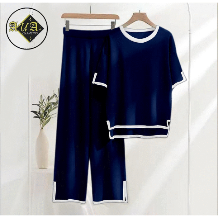2 Pcs Women’s Stitched Plain Cotton Jersey Night Suit - Image 1