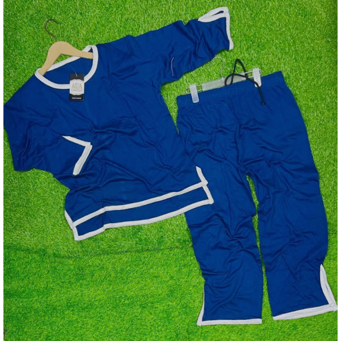 2 Pcs Women’s Stitched Plain Cotton Jersey Night Suit - Image 2