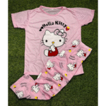 2 Pcs Women’s Stitched Printed Cotton Jersey Night Suit - Image 2