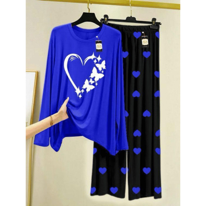 2 Pcs Women's Stitched Printed Night Suit - Image 1