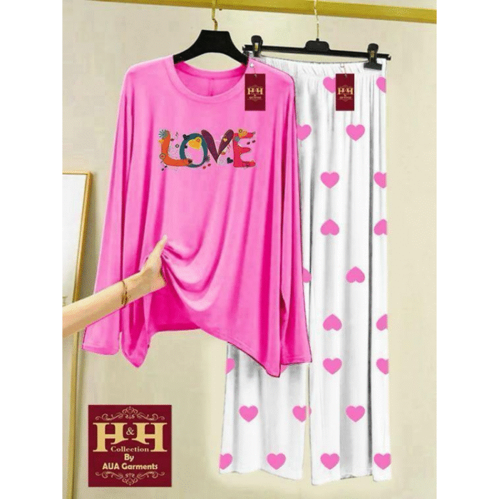 2 Pcs Women's Stitched Printed Night Suit - Image 1