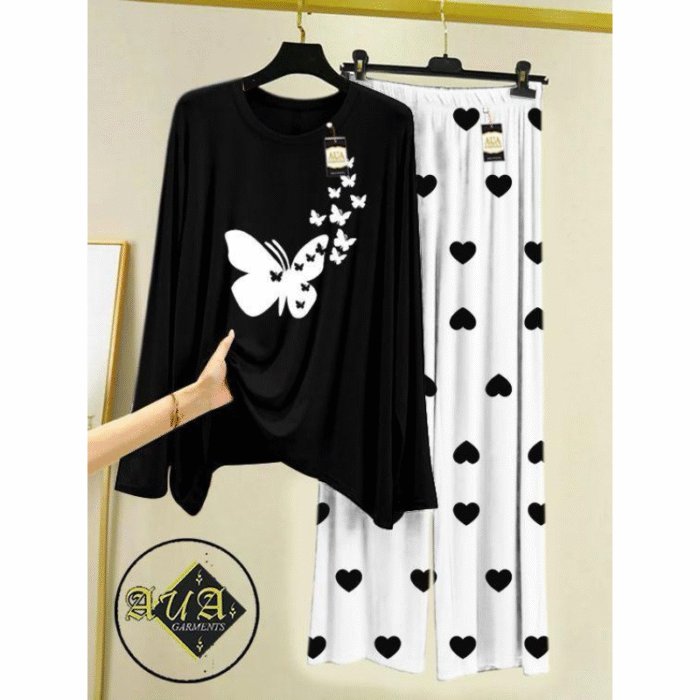 2 Pcs Women’s Stitched Printed Jersey Night Suit - Image 1
