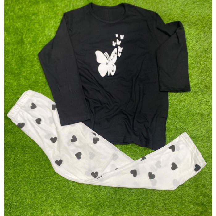 2 Pcs Women’s Stitched Printed Jersey Night Suit - Image 2