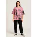 Women’s Stitched Cotton Jersey Printed Night Suit – Pink
