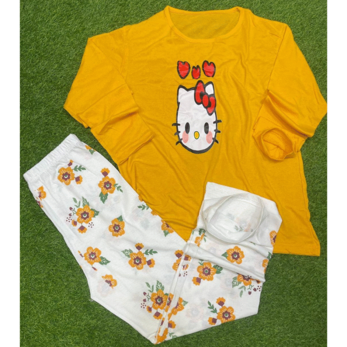 2 Pcs Women’s Stitched Printed Cotton Jersey Night Suit - Image 2