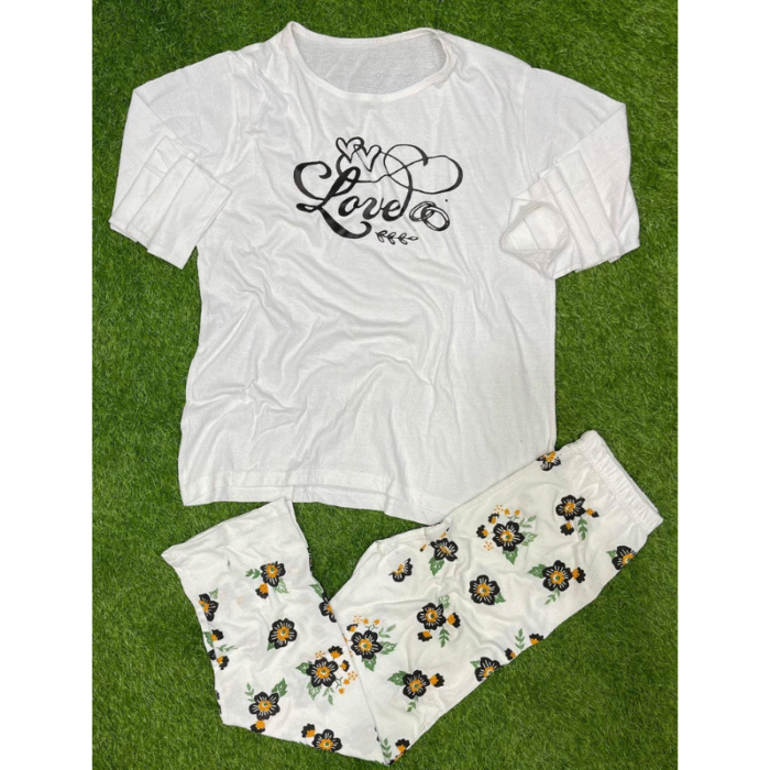 2 Pcs Women’s Stitched Printed Cotton Jersey Night Suit - Image 2