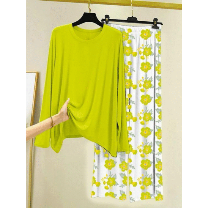 2 Pcs Women's Stitched Plain Night Suit - Image 1
