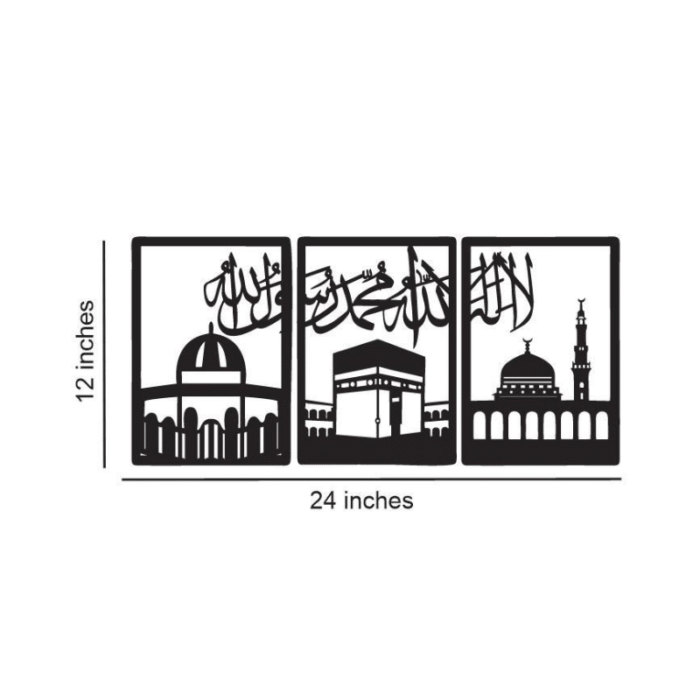 Kalma Calligraphy Arabic Wall Decor – 3 Pcs Black MDF Wood Art - Image 3