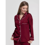 3 Pcs Women’s Stitched Silk Plain Night Suit – Maroon