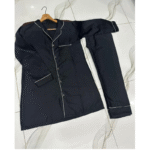 3 Pcs Women’s Stitched Silk Plain Night Suit – Black - Image 2