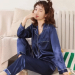 3 Pcs Women’s Stitched Silk Plain Night Suit – Blue