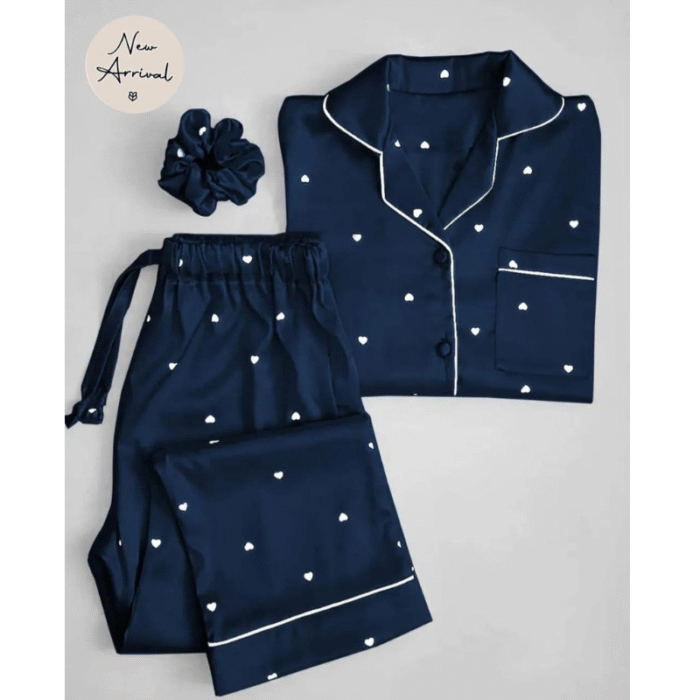 2 Pcs Women’s Stitched Silk Plain Night Suit - Image 1