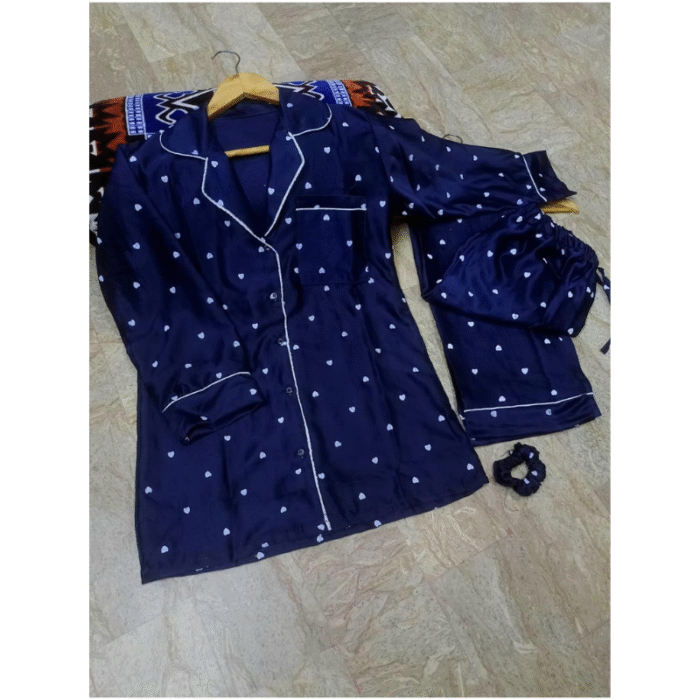 2 Pcs Women’s Stitched Silk Plain Night Suit - Image 2