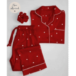 2 Pcs Women’s Stitched Silk Night Suit – Plain Design