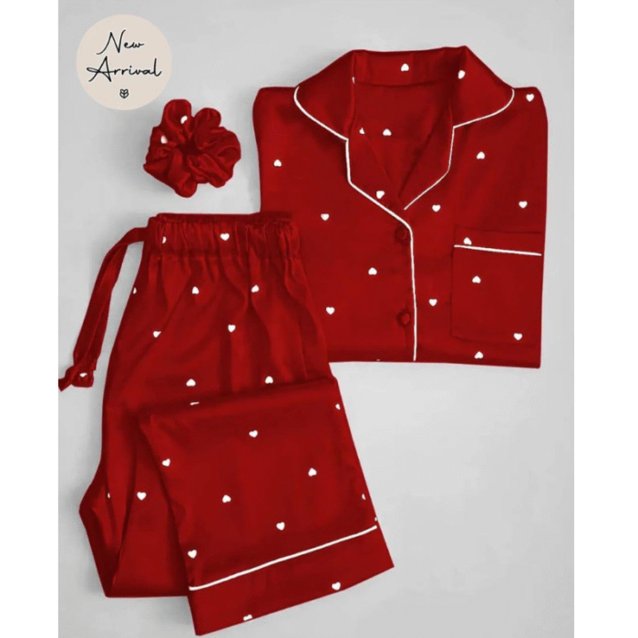 2 Pcs Women’s Stitched Silk Night Suit – Plain Design - Image 1