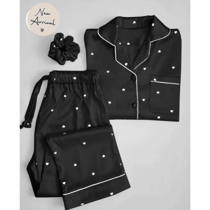2 Pcs Women’s Stitched Plain Silk Night Suit - Image 2