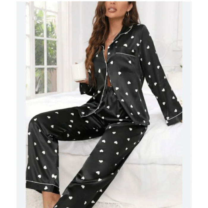 2 Pcs Women’s Stitched Plain Silk Night Suit - Image 1