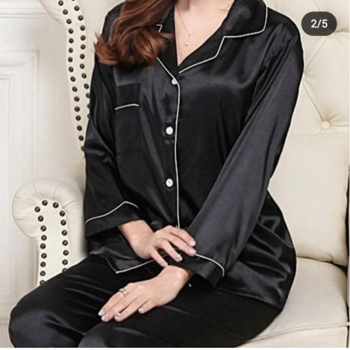 2 Pcs Women’s Stitched Plain Night Suit – Silk Fabric - Image 1