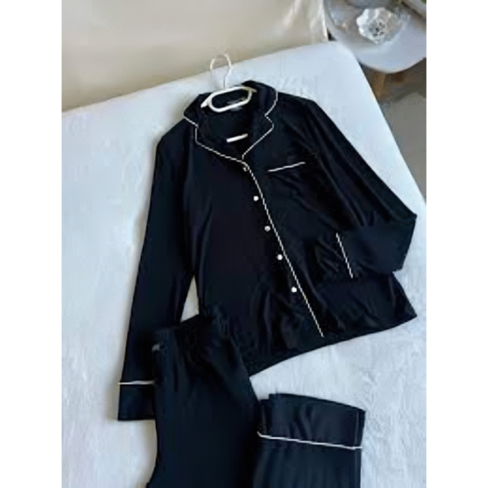 2 Pcs Women’s Stitched Plain Night Suit – Silk Fabric - Image 2