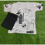 Women’s Stitched Cotton Jersey Printed Night Suit – Grey - Image 3