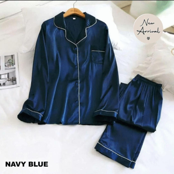 2 Pcs Women’s Stitched Plain Night Suit – Premium Silk Nightwear - Image 1