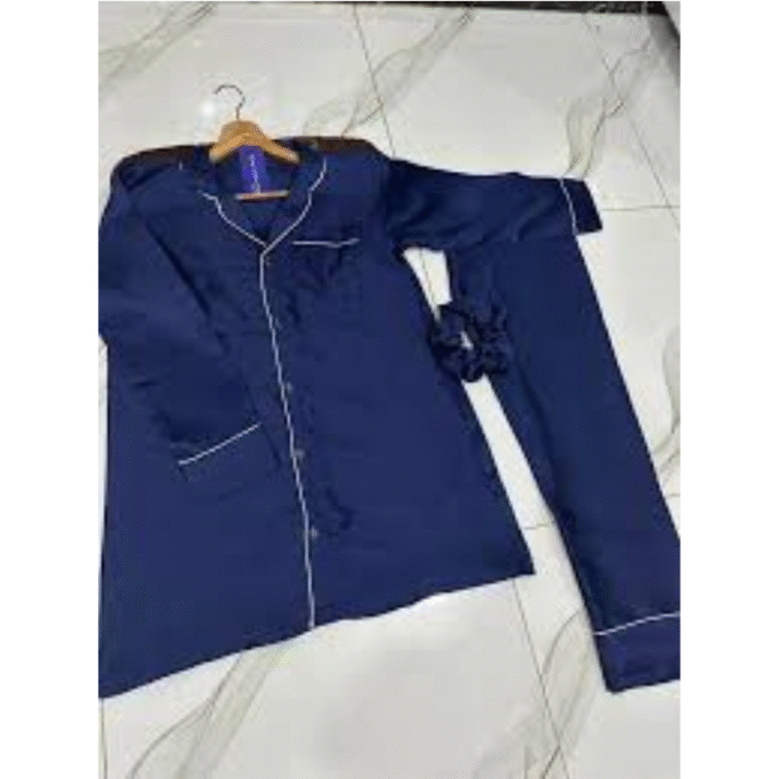 2 Pcs Women’s Stitched Plain Night Suit – Premium Silk Nightwear - Image 2