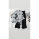 Women’s Stitched Cotton Jersey Printed Night Suit – Grey - Image 2