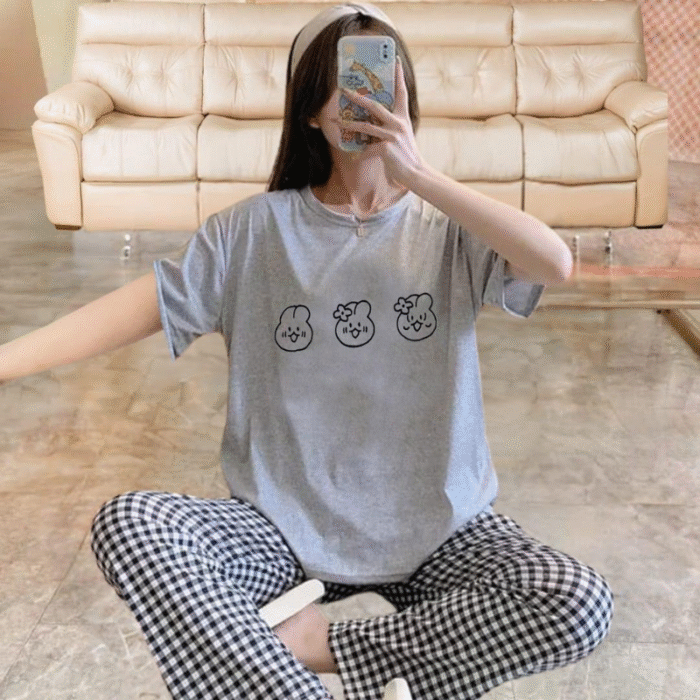 Printed Jersey Night Suit Set – 2 Pcs Shirt & Trouser - Image 1